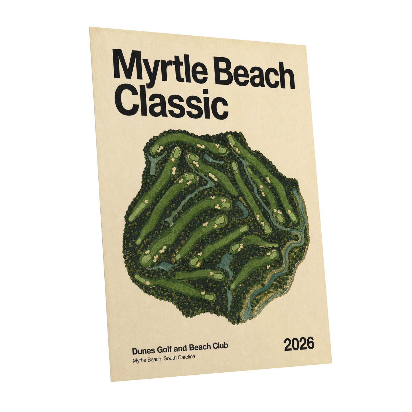 Myrtle Beach Fairways, green, beige, black nature wall art shown as a unframed poster wall art print