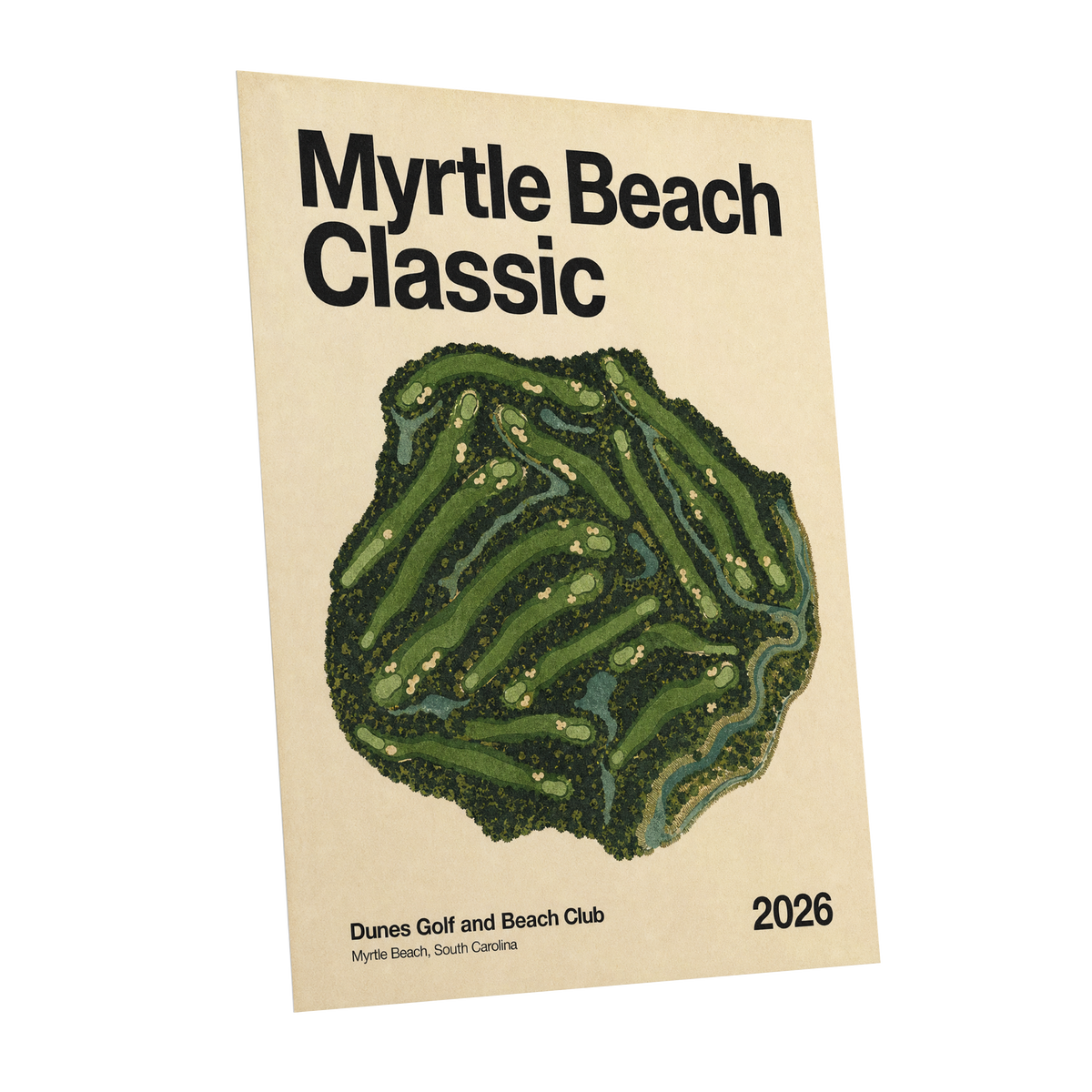 Myrtle Beach Fairways, green, beige, black nature wall art shown as a unframed poster wall art print