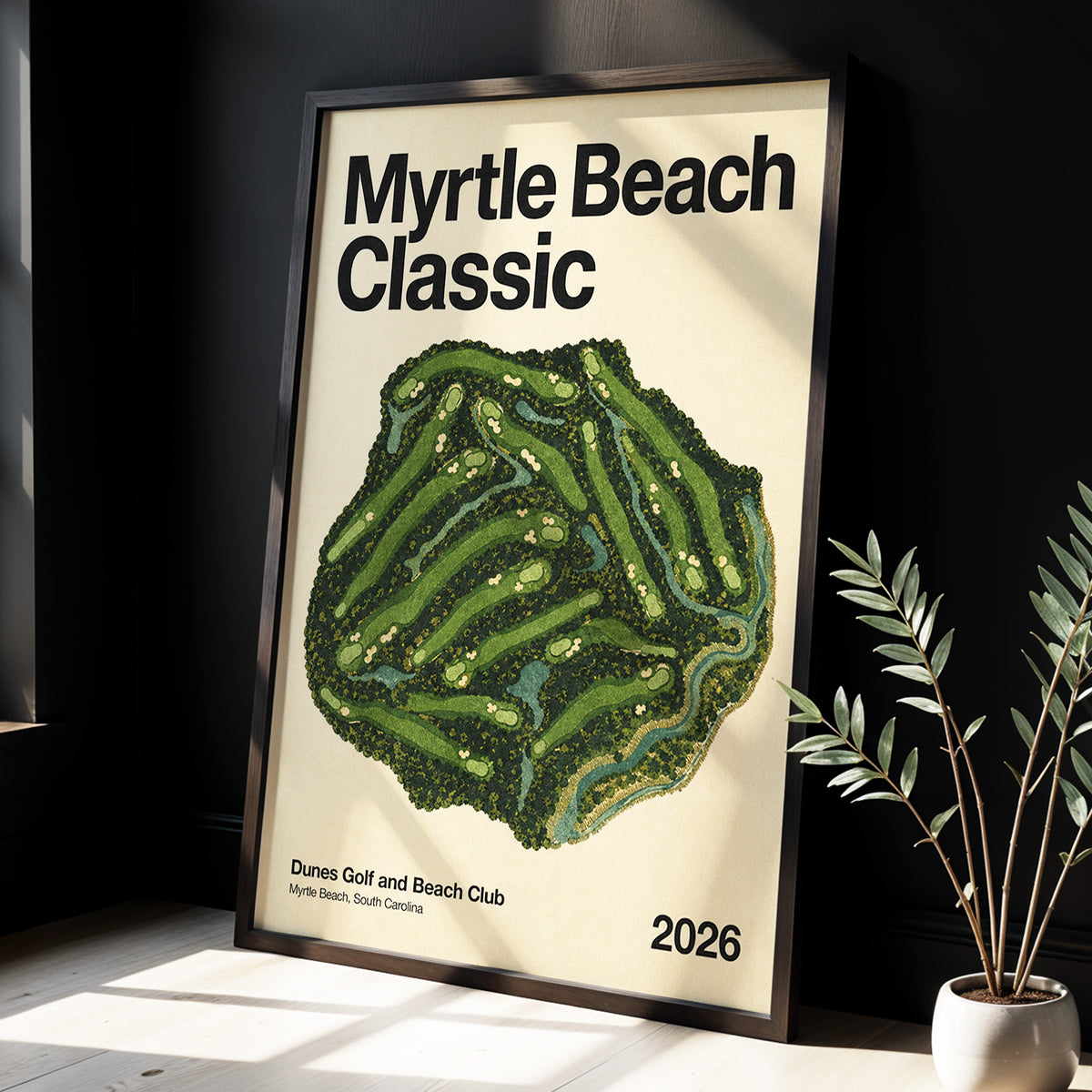 Myrtle Beach Fairways, green, beige, black nature wall art displayed in a styled interior, gallery view 4