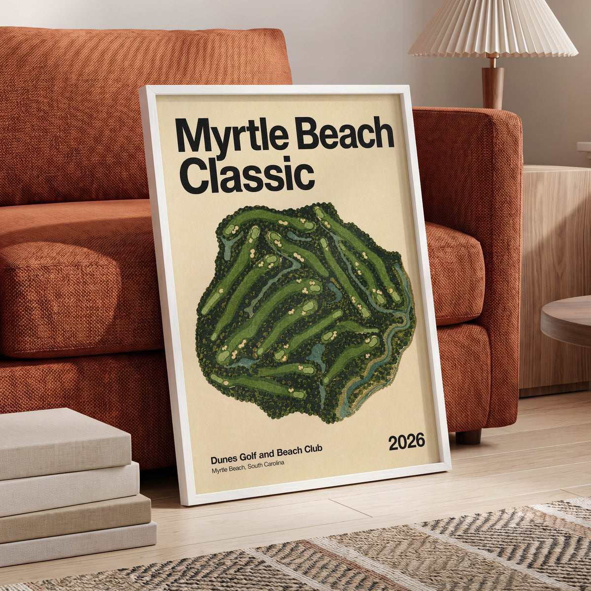 Myrtle Beach Fairways, green, beige, black nature wall art displayed in a styled interior, gallery view 6