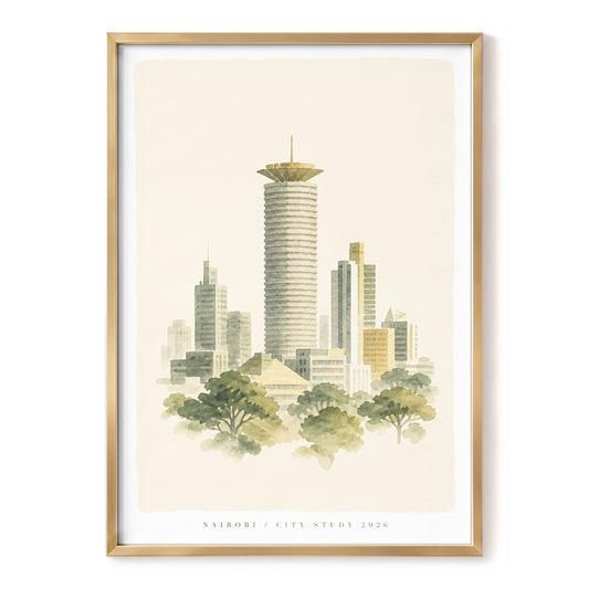 Nairobi in Quiet Light, green, beige, gray minimalist wall art, front artwork view