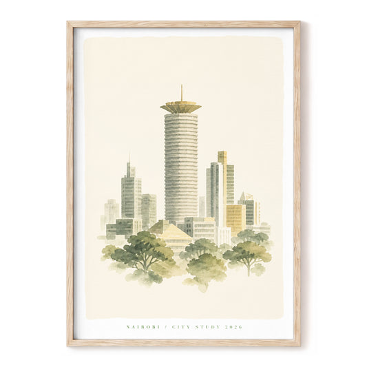 Nairobi in Quiet Light, green, beige, gray minimalist wall art, front artwork view