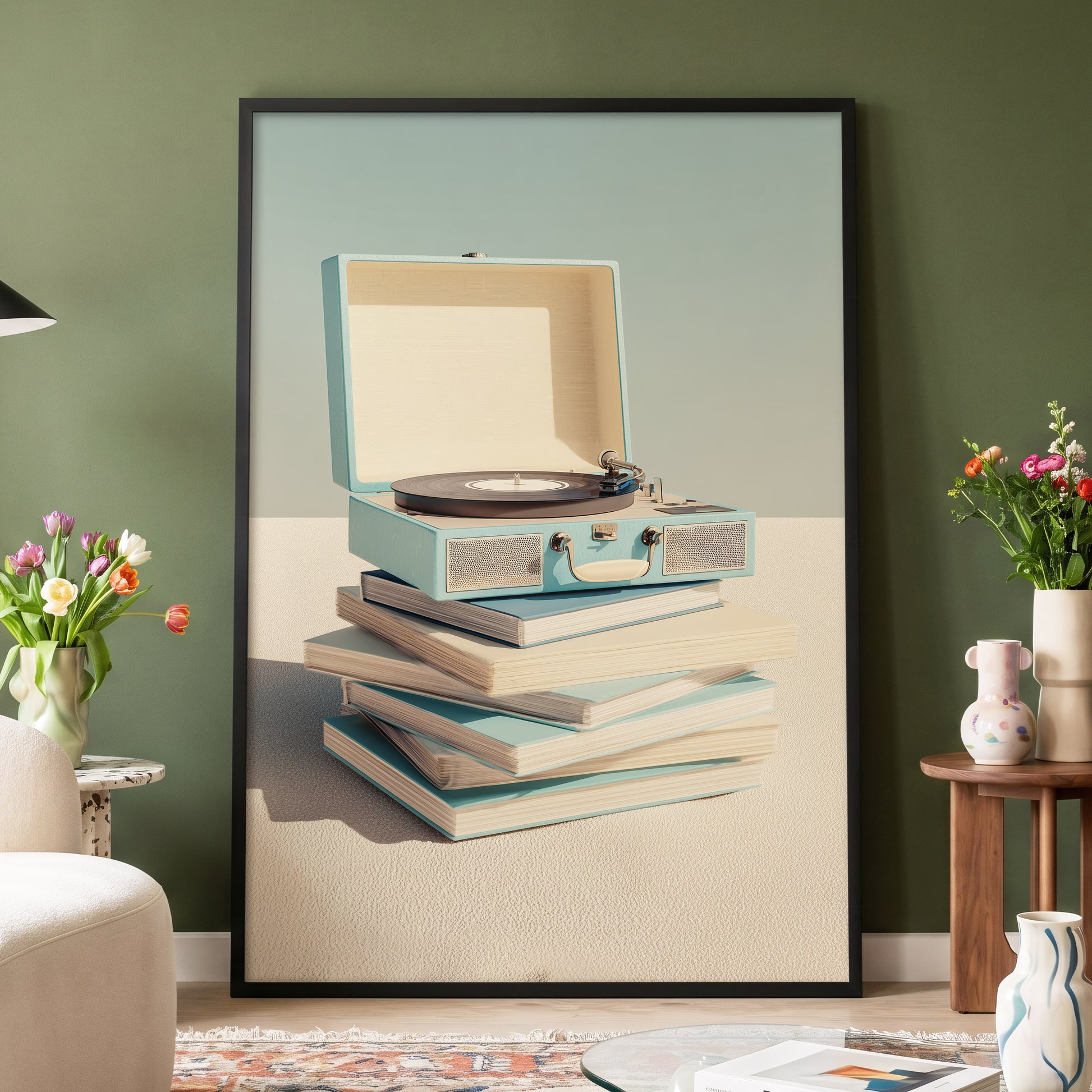 Needle & Notebook, blue, beige, white minimalist wall art displayed in a styled interior, gallery view 4
