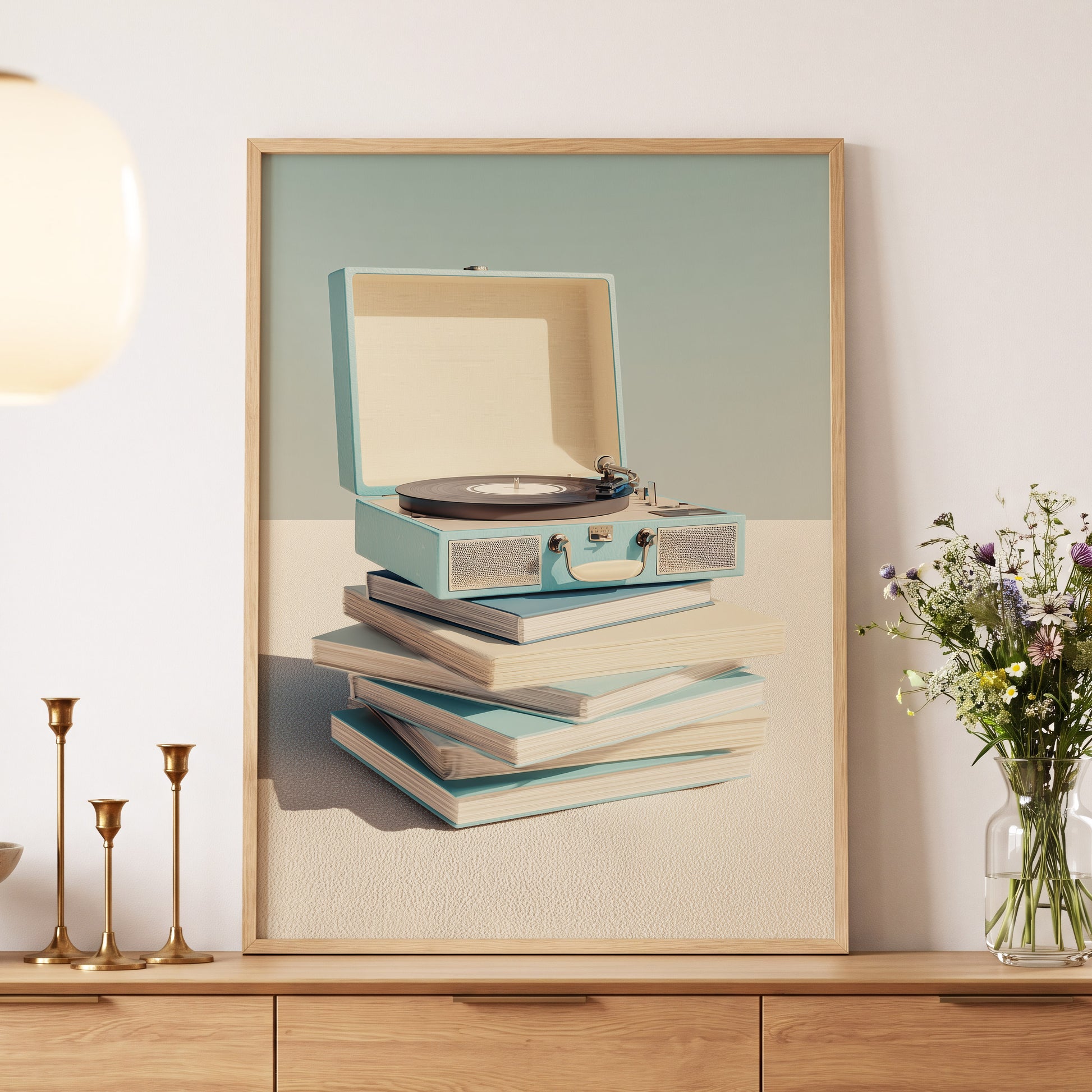 Needle & Notebook, blue, beige, white minimalist wall art displayed in a styled interior, gallery view 5