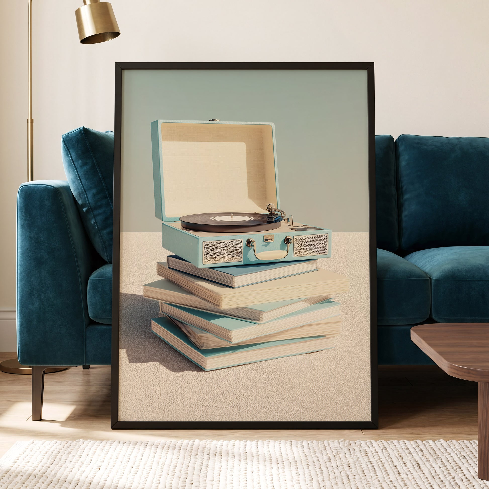 Needle & Notebook, blue, beige, white minimalist wall art displayed in a styled interior, gallery view 6