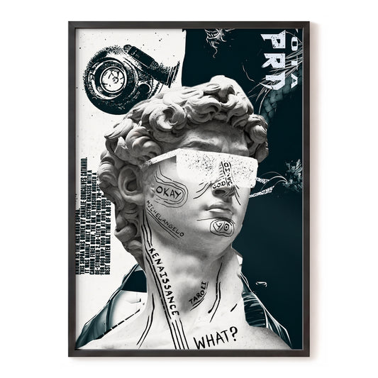 Neoclassical Static, black, white, gray abstract wall art, front artwork view