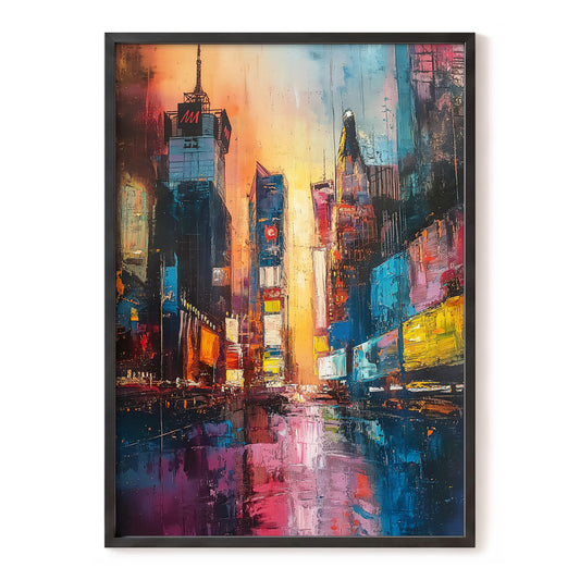 Neon City Afterglow, blue, orange, pink abstract wall art, front artwork view