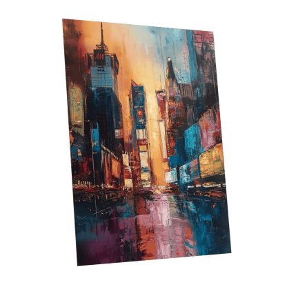 Neon City Afterglow, blue, orange, pink abstract wall art shown as a unframed poster wall art print