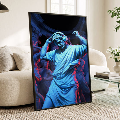 Neon Classical Rhythm, blue, red, black abstract wall art displayed in a styled interior, gallery view 4