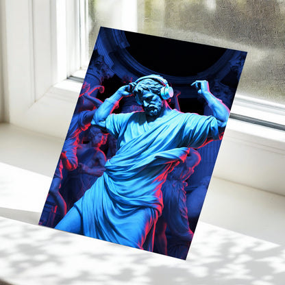 Neon Classical Rhythm, blue, red, black abstract wall art displayed in a styled interior, gallery view 5