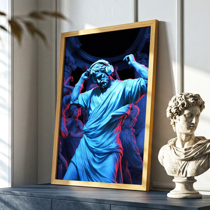 Neon Classical Rhythm, blue, red, black abstract wall art displayed in a styled interior, gallery view 6