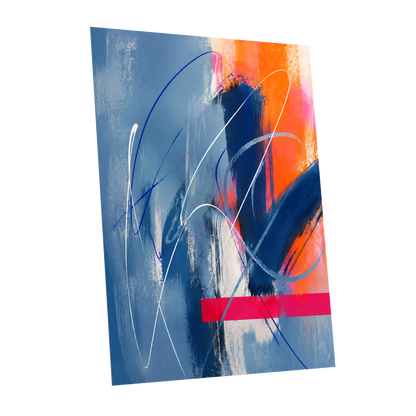 Neon Crossings, blue, orange, pink abstract wall art shown as a unframed poster wall art print