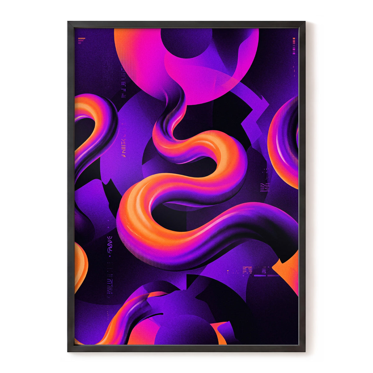 Neon Current, purple, orange, black abstract wall art, front artwork view