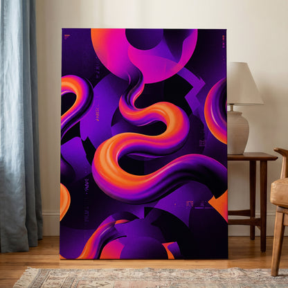 Neon Current, purple, orange, black abstract wall art on canvas displayed in a styled interior, gallery view 1
