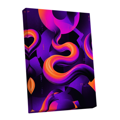 Neon Current, purple, orange, black abstract wall art shown as a stretched canvas wall art