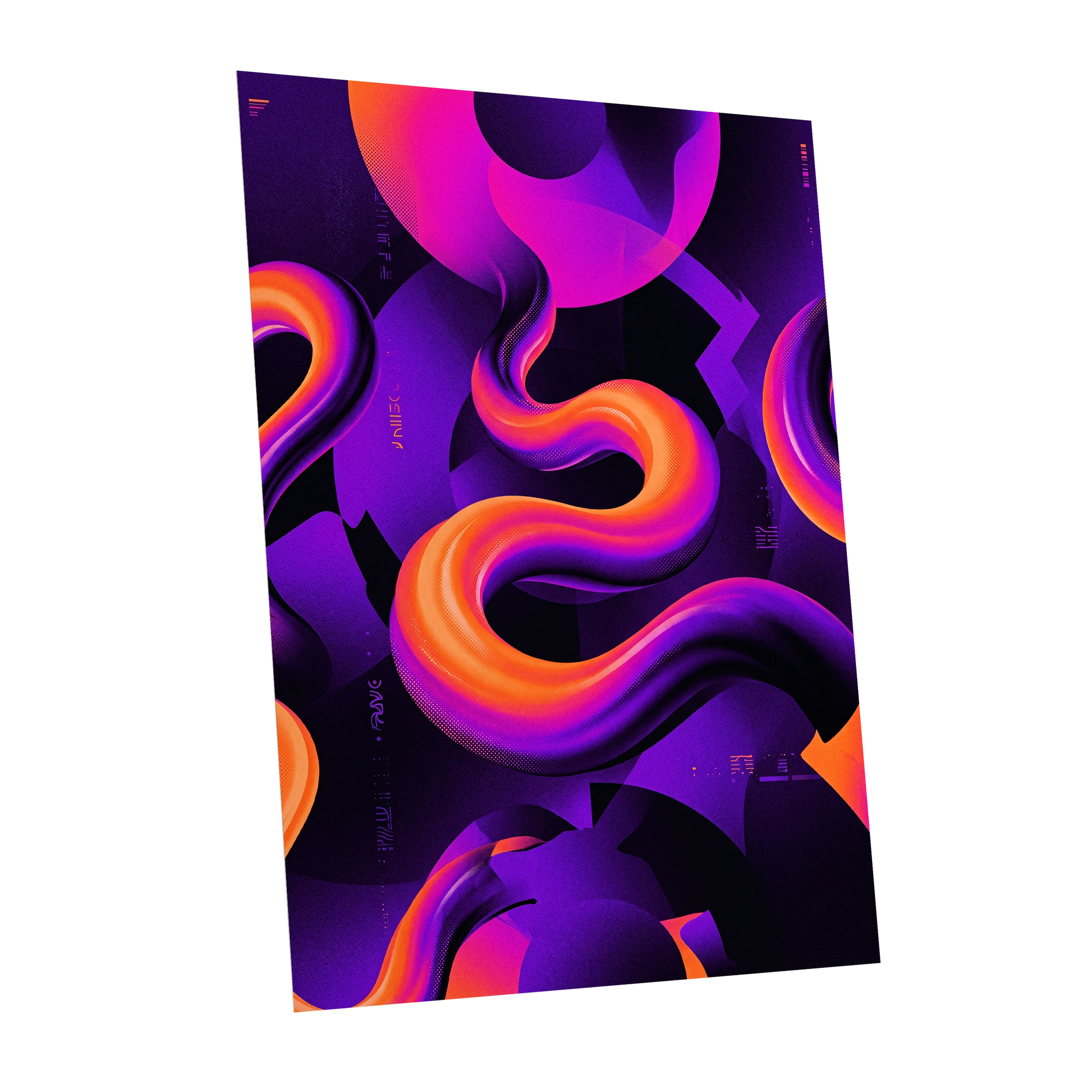 Neon Current, purple, orange, black abstract wall art shown as a unframed poster wall art print