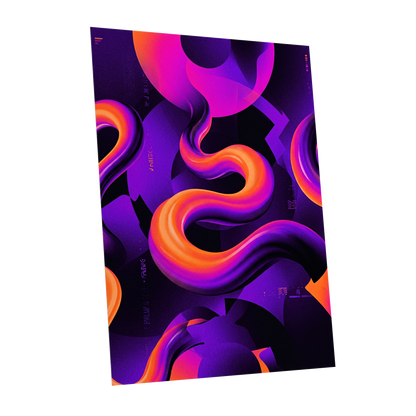 Neon Current, purple, orange, black abstract wall art shown as a unframed poster wall art print