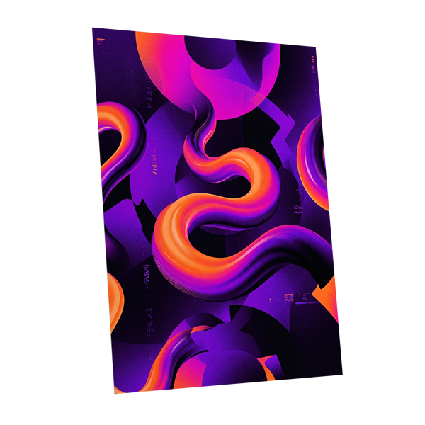 Neon Current, purple, orange, black abstract wall art shown as a unframed poster wall art print