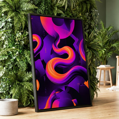 Neon Current, purple, orange, black abstract wall art displayed in a styled interior, gallery view 2