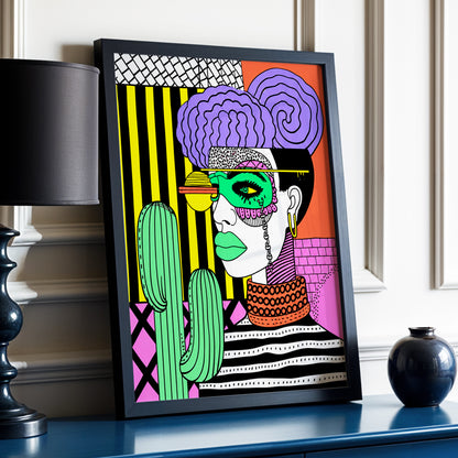 Neon Desert Muse, black, green, pink abstract wall art displayed in a styled interior, gallery view 3
