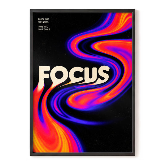 Neon Focus Flow, black, red, blue abstract wall art, front artwork view