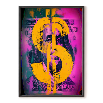 Neon Fortune, black, pink, gold abstract wall art, front artwork view