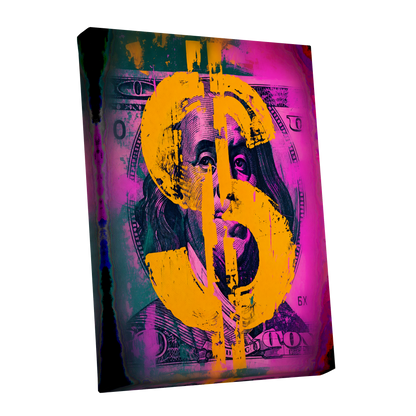Neon Fortune, black, pink, gold abstract wall art shown as a stretched canvas wall art