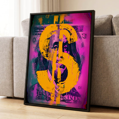 Neon Fortune, black, pink, gold abstract wall art displayed in a styled interior, gallery view 1
