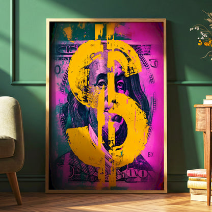 Neon Fortune, black, pink, gold abstract wall art displayed in a styled interior, gallery view 6