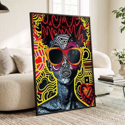 Neon Icon, black, yellow, red abstract wall art displayed in a styled interior, gallery view 4