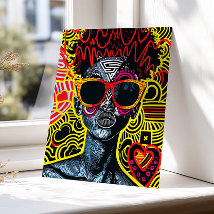 Neon Icon, black, yellow, red abstract wall art displayed in a styled interior, gallery view 5