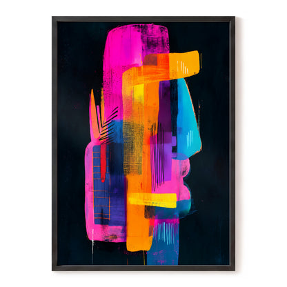 Neon Interlock, black, pink, orange abstract wall art, front artwork view