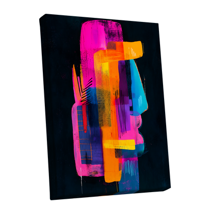 Neon Interlock, black, pink, orange abstract wall art shown as a stretched canvas wall art