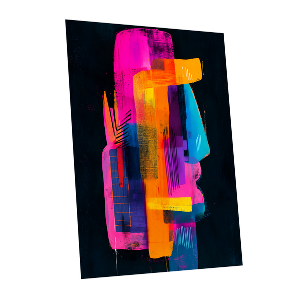 Neon Interlock, black, pink, orange abstract wall art shown as a unframed poster wall art print
