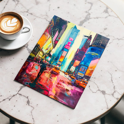 Neon Manhattan Rush, blue, pink, orange abstract wall art displayed in a styled interior, gallery view 3