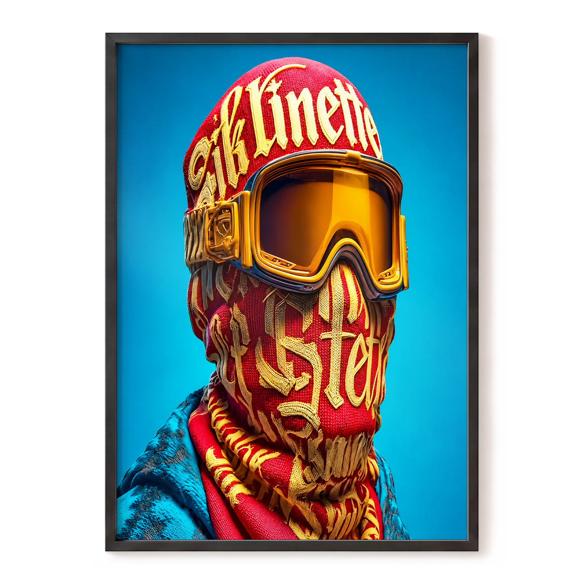 Neon Nomad, red, gold, blue abstract wall art, front artwork view