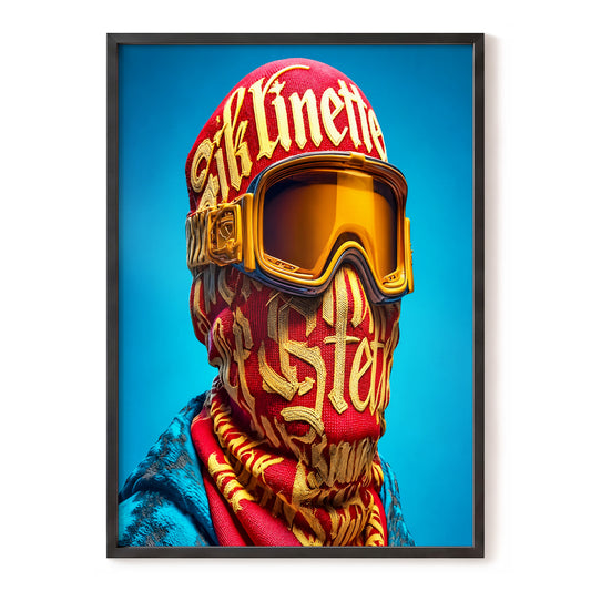 Neon Nomad, red, gold, blue abstract wall art, front artwork view