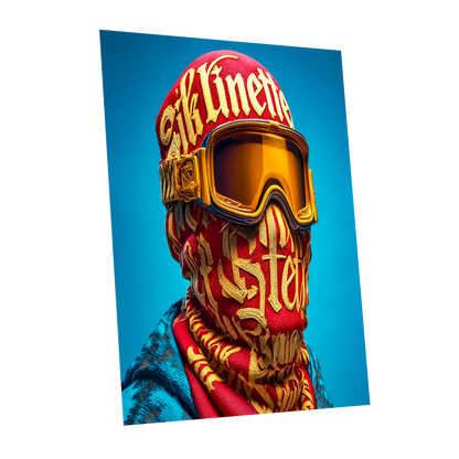 Neon Nomad, red, gold, blue abstract wall art shown as a unframed poster wall art print