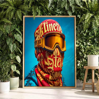 Neon Nomad, red, gold, blue abstract wall art displayed in a styled interior, gallery view 2
