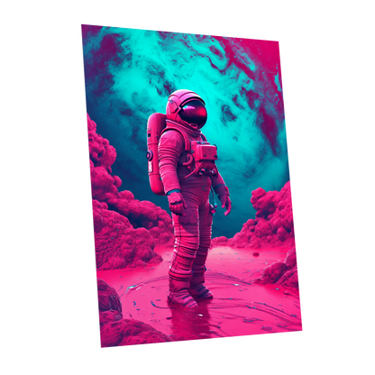 Neon Planetfall, pink, blue, purple abstract wall art shown as a unframed poster wall art print