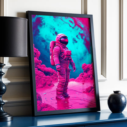 Neon Planetfall, pink, blue, purple abstract wall art displayed in a styled interior, gallery view 3
