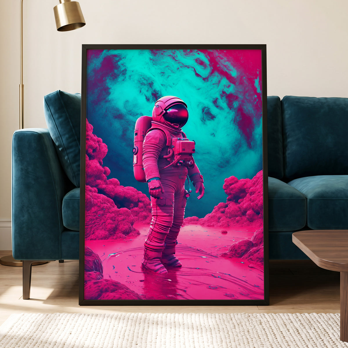Neon Planetfall, pink, blue, purple abstract wall art displayed in a styled interior, gallery view 5