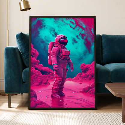 Neon Planetfall, pink, blue, purple abstract wall art displayed in a styled interior, gallery view 5