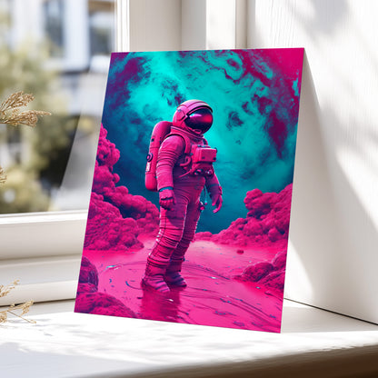 Neon Planetfall, pink, blue, purple abstract wall art displayed in a styled interior, gallery view 6