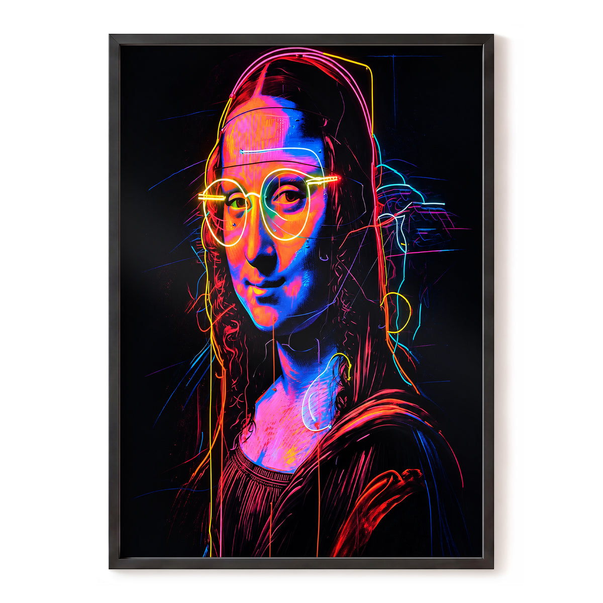 Neon Renaissance, black, pink, blue abstract wall art, front artwork view