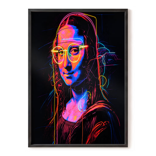 Neon Renaissance, black, pink, blue abstract wall art, front artwork view