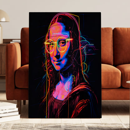 Neon Renaissance, black, pink, blue abstract wall art on canvas displayed in a styled interior, gallery view 1