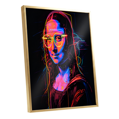 Neon Renaissance, black, pink, blue abstract wall art shown as a gold framed poster wall art print