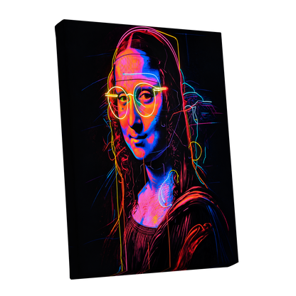 Neon Renaissance, black, pink, blue abstract wall art shown as a stretched canvas wall art