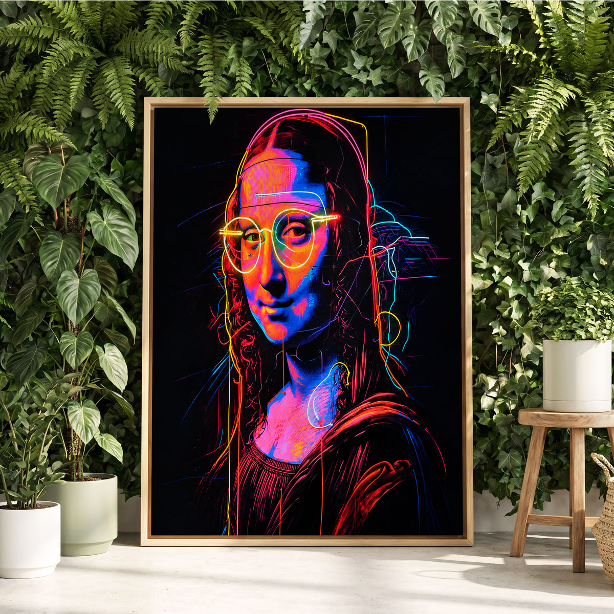 Neon Renaissance, black, pink, blue abstract wall art displayed in a styled interior, gallery view 2